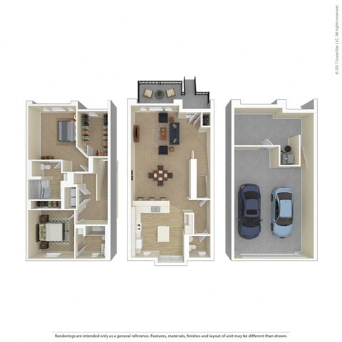 Floor plan for 2 beds, 2.5 baths, 2259 sqft